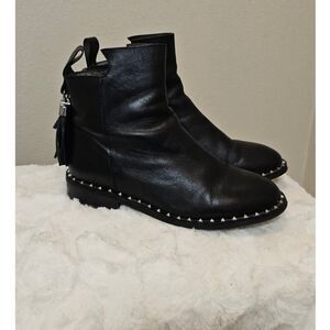 Belle Black Leather Studded Ankle Boots with Tassel Size 230